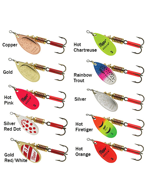 Selection of Mepps spinners in various sizes and colours